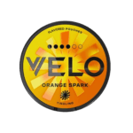 Premium VELO-Orange-Spark functional energy pouch by ZestPulse, designed for instant focus and clarity, isolated on a clean background.