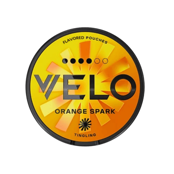 Premium VELO-Orange-Spark functional energy pouch by ZestPulse, designed for instant focus and clarity, isolated on a clean background.